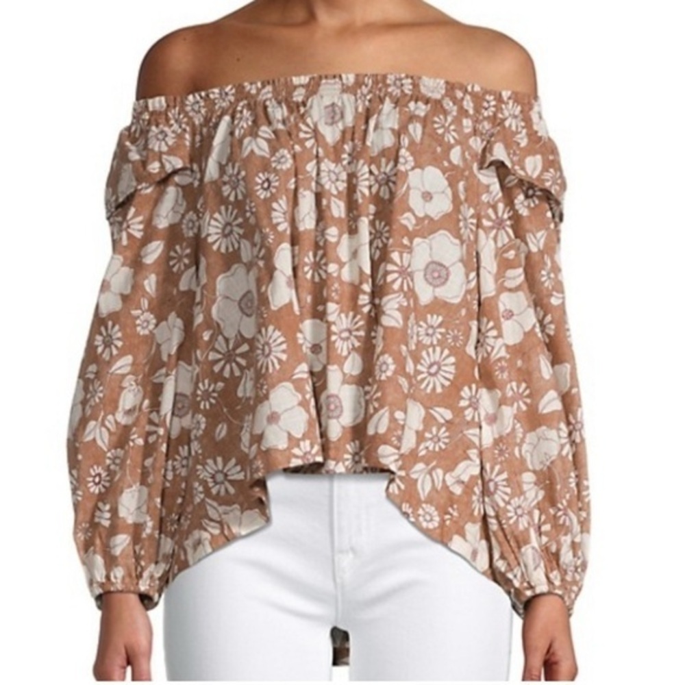 Free People Miss Daisy Printed Top in Vintage Tan Brown Flowers BOHO Sz XS - Picture 12 of 12